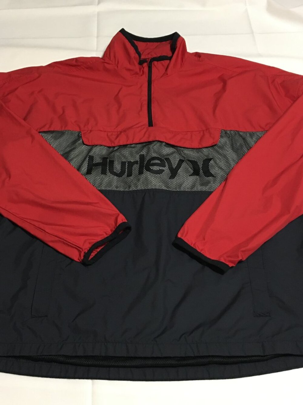 Hurley Anorak Mnes Large Windbreaker Jacket 1/4 Zip Red Black